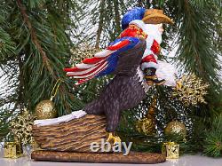 Hand carved wooden Santa Claus riding an eagle figurine Exclusive Christmas gift