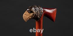 Hand made hand carved eagle head wooden walking stick walking cane cristmas gf