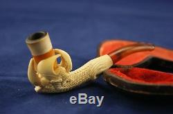 Handcarved Meerschaum Pipe Amber Eagle Dragon Claw Original Case