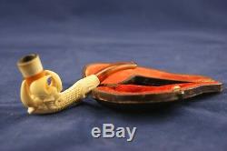 Handcarved Meerschaum Pipe Amber Eagle Dragon Claw Original Case