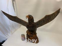 Handmade Handcarved Unmarked Wooden Eagle Sculputre Wings Spread 47'' Wide