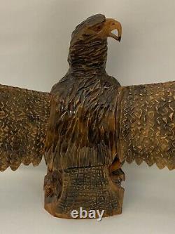 Handmade Handcarved Unmarked Wooden Eagle Sculputre Wings Spread 47'' Wide