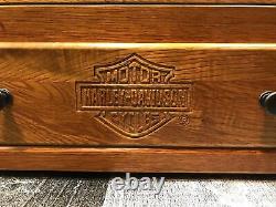 Harley-Davidson Eagle Organizer Box Solid Oak Hand Carved Collectors Box Rare