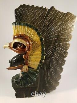 Heavy Hand-carved Golden Obsidian Aztec Cuauhtli (Eagle Warrior) Head