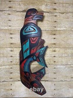 Herman Peter Eagle & Whale Signed Hand Carved Native Alaskan Wood Sculpture