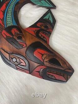 Herman Peter Eagle & Whale Signed Hand Carved Native Alaskan Wood Sculpture