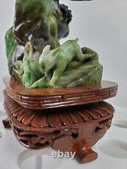 High Quality Jade Jadite Eagle Sculpture Hand Carved with Wooden Stand Chinese Art