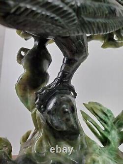 High Quality Jade Jadite Eagle Sculpture Hand Carved with Wooden Stand Chinese Art