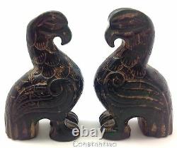 Highly Unique Hand Carved Old Chinese Green Jade Gift-Set 2 Proud Eagles