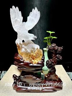Home Decoration Natural Crystal Hand Carved Folk Fengshui Eagle Statue Ornament