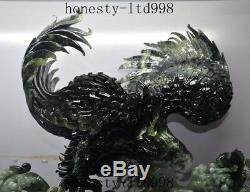 Huge 100% Natural xiuyan Jade hand carved Fish Eagle Hawk Glede Bird King Statue