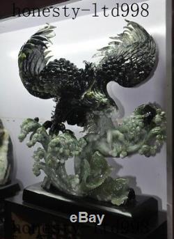 Huge 100% Natural xiuyan Jade hand carved Fish Eagle Hawk Glede Bird King Statue