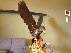 Huge 27 Vintage Hand Carved Wooden Mighty Eagle Sculpture With Baby Bird Eaglet