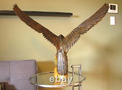 Huge 27 Vintage Hand Carved Wooden Mighty Eagle Sculpture With Baby Bird Eaglet