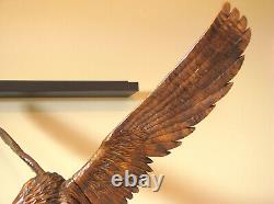 Huge 27 Vintage Hand Carved Wooden Mighty Eagle Sculpture With Baby Bird Eaglet