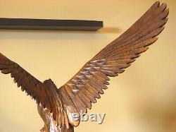 Huge 27 Vintage Hand Carved Wooden Mighty Eagle Sculpture With Baby Bird Eaglet