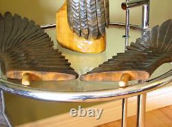 Huge 27 Vintage Hand Carved Wooden Mighty Eagle Sculpture With Baby Bird Eaglet