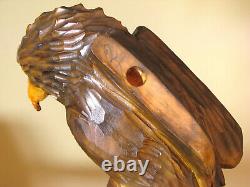 Huge 27 Vintage Hand Carved Wooden Mighty Eagle Sculpture With Baby Bird Eaglet