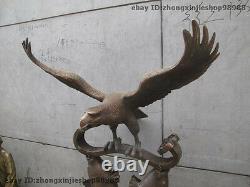 Huge China Folk Bronze feng shui spread wings Fly eagle Fish statue
