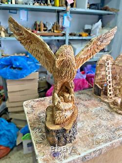 Huge Eagle Artist Figure Olive Wood 57X63Cm Hand Carved Bethlehem Artistic Craft