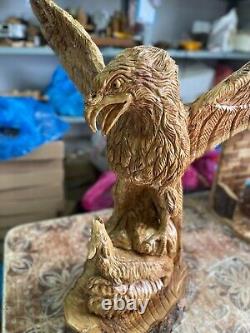 Huge Eagle Artist Figure Olive Wood 57X63Cm Hand Carved Bethlehem Artistic Craft