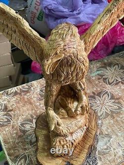 Huge Eagle Artist Figure Olive Wood 57X63Cm Hand Carved Bethlehem Artistic Craft