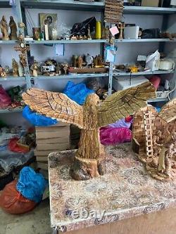 Huge Eagle Artist Figure Olive Wood 57X63Cm Hand Carved Bethlehem Artistic Craft