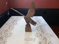 Ironwood Eagle Wood Sculpture Hand Carved Bird Figure Carving Art Vintage Statue
