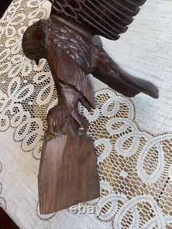 Ironwood Eagle Wood Sculpture Hand Carved Bird Figure Carving Art Vintage Statue