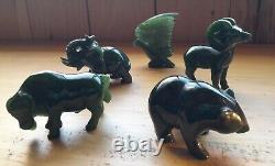 Jade Animals Hand Carved 3 (Bear, Ox, Ram, Eagle & Elephant) Lot Of 5