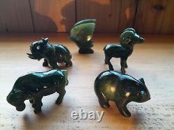 Jade Animals Hand Carved 3 (Bear, Ox, Ram, Eagle & Elephant) Lot Of 5