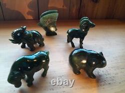 Jade Animals Hand Carved 3 (Bear, Ox, Ram, Eagle & Elephant) Lot Of 5