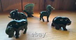 Jade Animals Hand Carved 3 (Bear, Ox, Ram, Eagle & Elephant) Lot Of 5