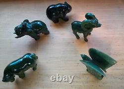 Jade Animals Hand Carved 3 (Bear, Ox, Ram, Eagle & Elephant) Lot Of 5