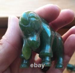 Jade Animals Hand Carved 3 (Bear, Ox, Ram, Eagle & Elephant) Lot Of 5