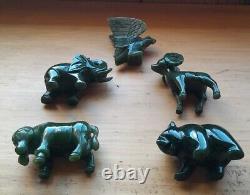 Jade Animals Hand Carved 3 (Bear, Ox, Ram, Eagle & Elephant) Lot Of 5