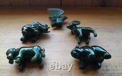 Jade Animals Hand Carved 3 (Bear, Ox, Ram, Eagle & Elephant) Lot Of 5