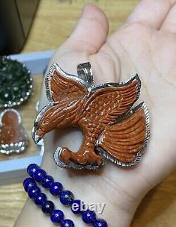 Jade gemstone hand carved Eagle pendant, Gift for Him