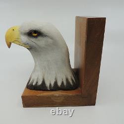 Kurkewicz Hand Carved Eagle Bookend with Glass Eyes Hand Painted Signed