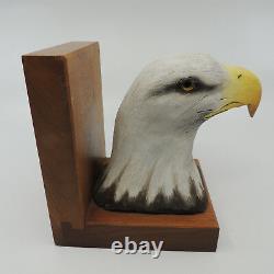 Kurkewicz Hand Carved Eagle Bookend with Glass Eyes Hand Painted Signed
