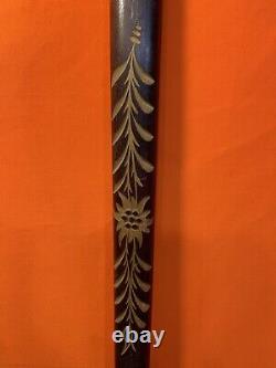 Kuznice Old Hand Carved Wooden Cane Walking Stick Bird Eagle Folk Art Tomahawk