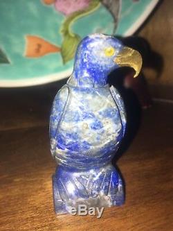Lapis Lazuli Handcarved Eagle Sculpture brass beak Glass eyes Excellent Shape