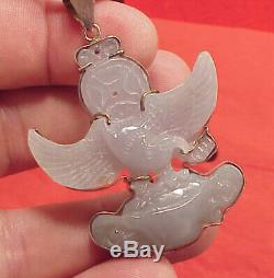 Large 2inch Two Sided Chinese Eagle Hand-Carved White Jade Amulet Pendant Plaque
