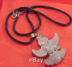 Large 2inch Two Sided Chinese Eagle Hand-Carved White Jade Amulet Pendant Plaque