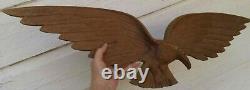 Large 32in Folk Art Hand Carved Wood Eagle Sculpture Wall Hanging ONE OF A KIND