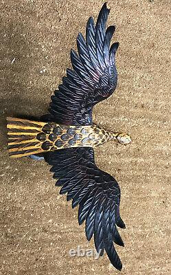 Large Antique FOLK ART Hand Carved Wood AMERICAN EAGLE