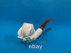 Large Eagle claw Meerschaum Pipe best hand carved smoking pfeife wth case