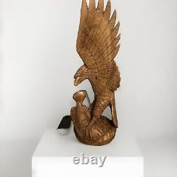 Large Hand Carved Solid Wood Eagle Statue