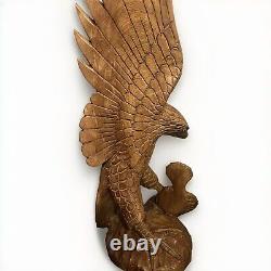 Large Hand Carved Solid Wood Eagle Statue