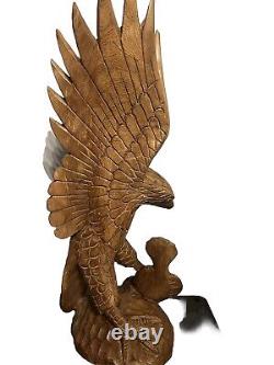 Large Hand Carved Solid Wood Eagle Statue